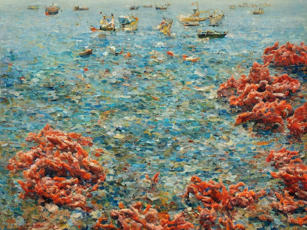 Prompt: sea and corals, denis sarazhin, oil on canvas