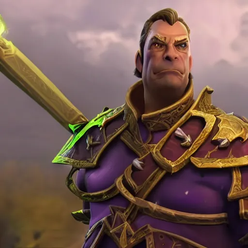 Image similar to nigel farage as a paladin in world of warcraft, splash art, movie still, cinematic lighting, dramatic, octane render, long lens, shallow depth of field, bokeh, anamorphic lens flare, 8 k, hyper detailed, 3 5 mm film grain