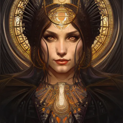 Image similar to perfectly-centered-Portrait of a sinister Goddess, intricate, highly detailed, digital painting, artstation, concept art, smooth, sharp focus, illustration, Unreal Engine 5, 8K, art by artgerm and greg rutkowski and alphonse mucha