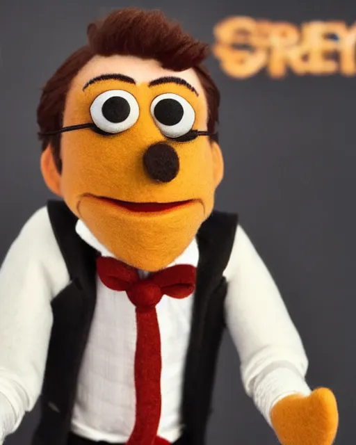 Image similar to ed helms with a suit as a muppet. highly detailed felt. hyper real photo. 4 k.