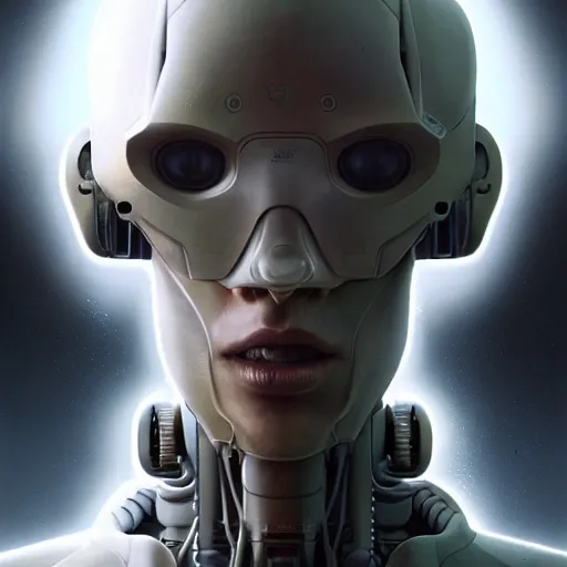 Image similar to expressive digital concept art portrait of a high - tech robot on a depth of field background, artstation, award - winning realistic sci - fi concept art by jim burns and greg rutkowski, beksinski, a realism masterpiece, expressive color palette, james gilleard, bruegel, alphonse mucha, and yoshitaka amano