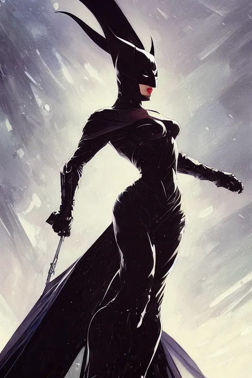 Image similar to elegant batman gown profile picture by greg rutkowski, dynamic pose, intricate, futuristic, fantasy, elegant, by stanley artgerm lau, greg rutkowski, thomas kindkade, alphonse mucha, loish, mugler, norman rockwell,