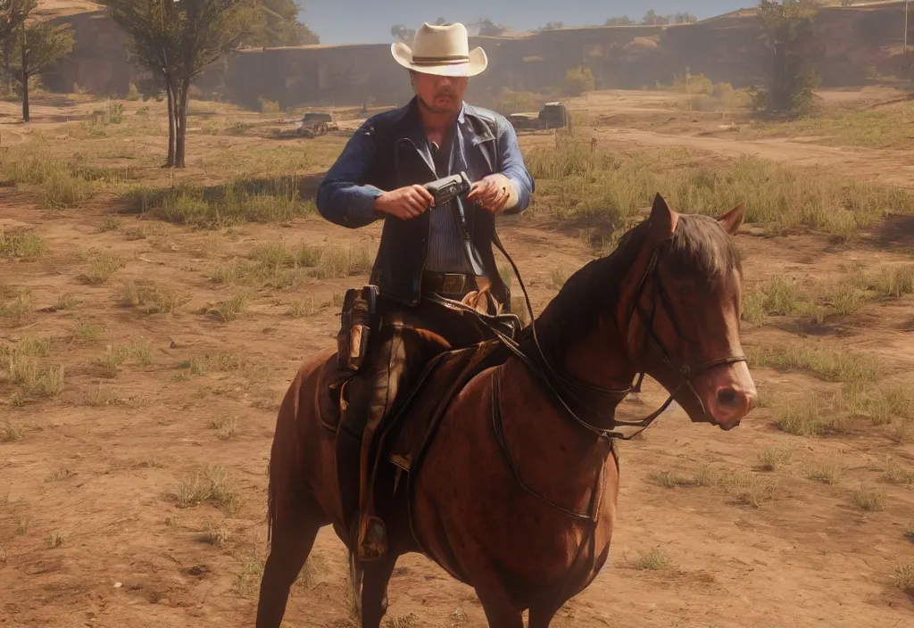 Image similar to elon musk in the red dead redemption 2, elon musk in the video game red dead redemption 2, gameplay screenshot, close up, 3 d rendering. unreal engine. amazing likeness. very detailed.