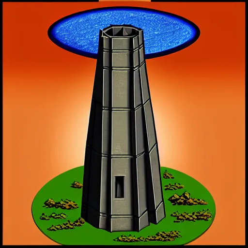 Prompt: Orthanc of the Solar Punk Earth, orthographic,2d ,flat