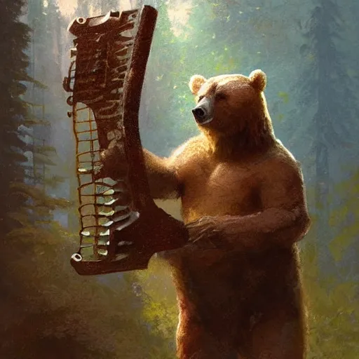 Prompt: realistic bear playing fantastic primitive forms guitar, fantasy character portrait by Greg Rutkowski, Craig Mullins, Gaston Bussiere