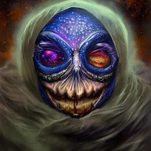 Prompt: 3d render of highly detailed hyper-detailed beautiful mystic portrait of a phantom undead pepe with whirling galaxy around, tattoos by Anton Pieck, intricate, extremely detailed, digital painting, artstation, concept art, smooth, sharp focus, illustration, intimidating lighting, incredible art,