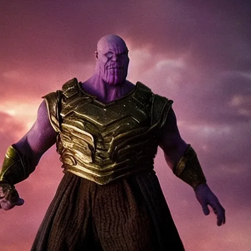 Image similar to Thanos as Frodo Baggins, the shire, short person, the ring, lord of the rings