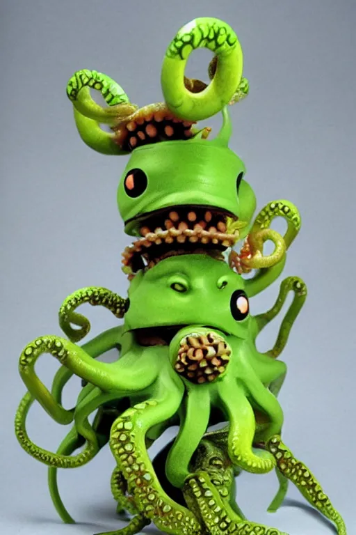 Prompt: caterpiller octopus kaiju action figure, vintage, 1980s