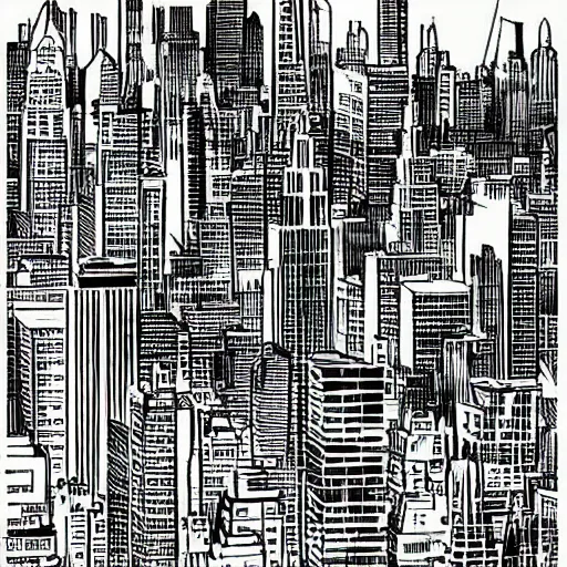 Image similar to new york city skyline in comic book style, dot shaded, high detail, art by stan lee