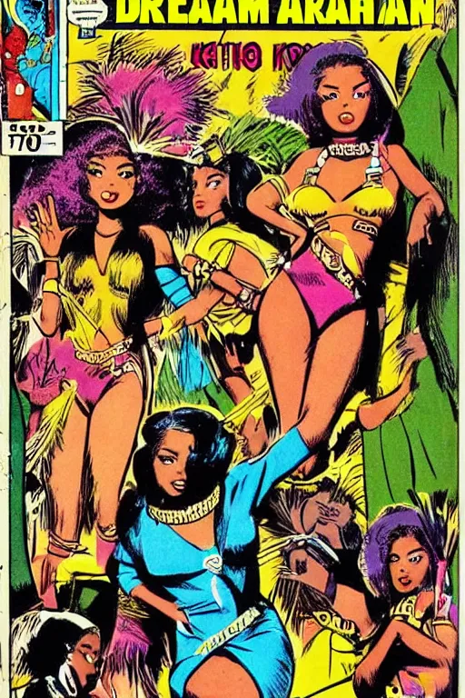 Image similar to !dream native african girls drawn by Jack Kirby, vintage 70s comic cover