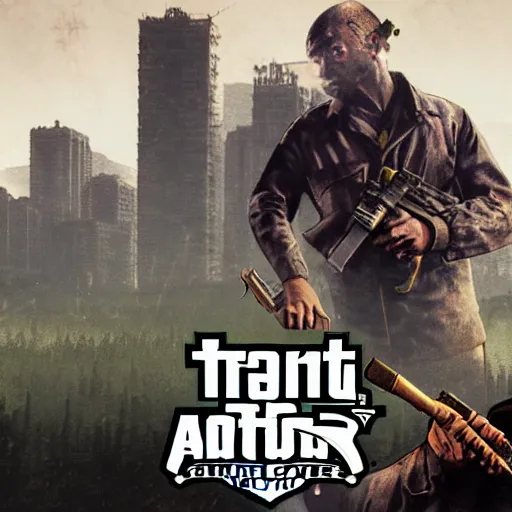 Prompt: S.T.A.L.K.E.R. in the style of GTA 5 cover art