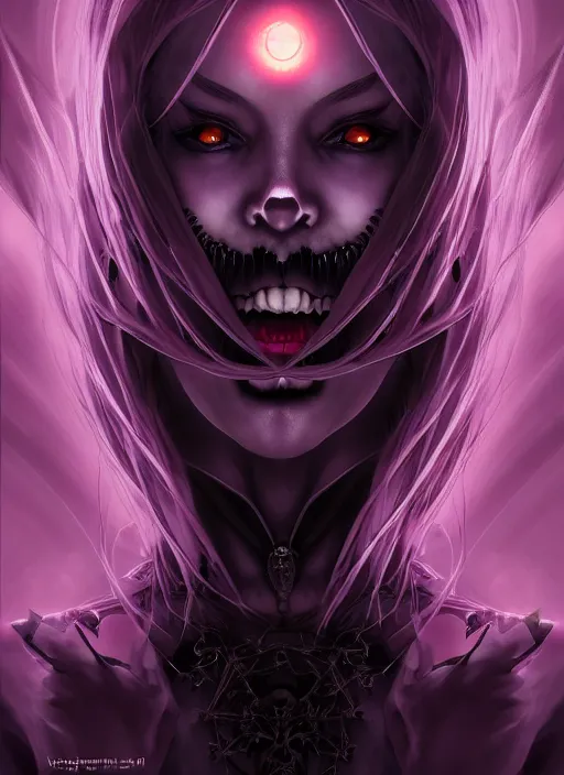 Image similar to beautiful evil witch, spooky halloween night, symmetrical face, anime style, wallpaper aesthetic, powerful, cinematic, dramatic, super detailed and intricate, hyper realistic, 4 k render, by artgerm, by kyoung hwan kim, by ralph mcquarrie, by yoshiyuki tomino