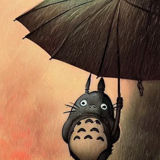 totoro with umbrella drawing