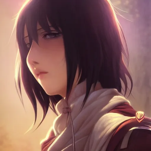 Image similar to mikasa ackerman, bokeh, beautiful face!!!!, 2 7 years old, cg animation, lifelike, animated, realistic, character select portrait, by artgerm, greg rutkowski, alphonse mucha, 3 d