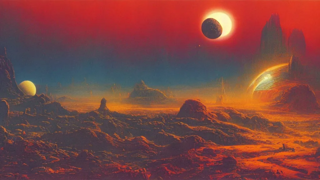 Image similar to otherworldly atmosphere of an evolving alien planet by arthur haas and bruce pennington and paul lehr, cinematic matte painting