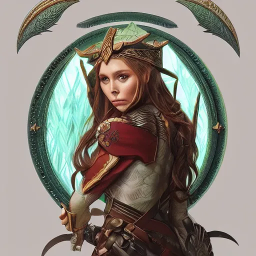 Image similar to Elizabeth Olsen as a elf archer, cute, fantasy, intricate, elegant, highly detailed, centered, digital painting, artstation, concept art, smooth, sharp focus, illustration, art by artgerm and H R Giger and alphonse mucha