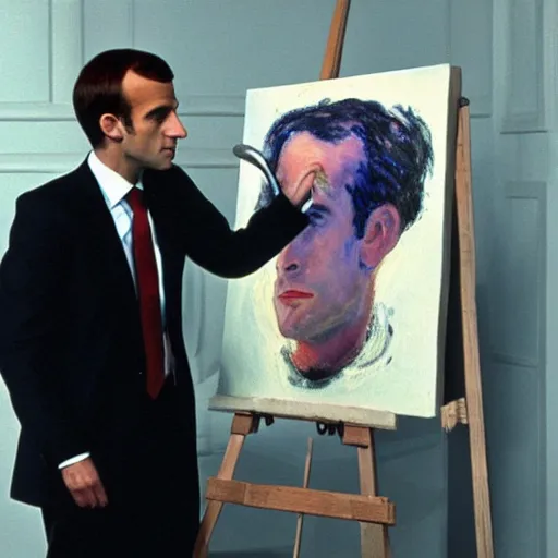 Image similar to Claude Monet painting Emmanuel Macron in American Psycho (1999)