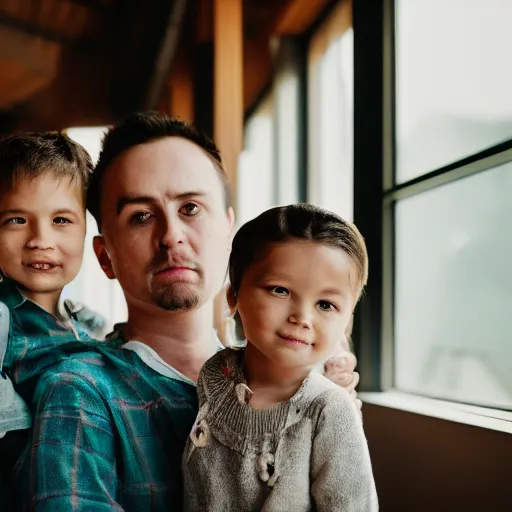 Prompt: a family who are built out of wood, 5 0 mm lens, f 1. 4, sharp focus, ethereal, emotionally evoking, head in focus, volumetric lighting, 8 k