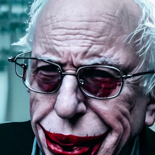 Image similar to stunning awe inspiring bernie sanders playing the joker movie still 8 k hdr atmospheric lighting