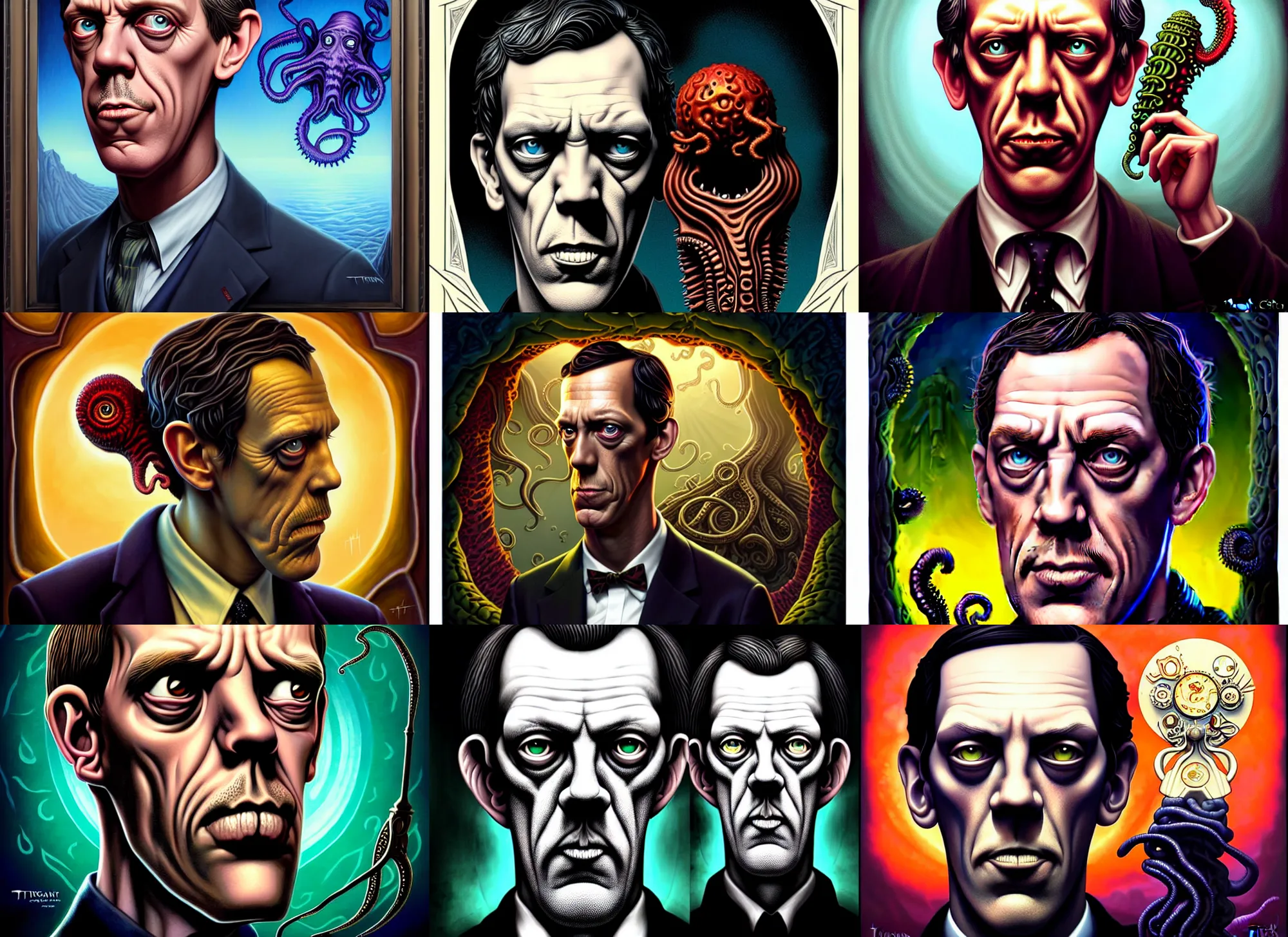 Image similar to lovecraft lovecraftian portrait of hugh laurie, cthulhu, pixar style, by tristan eaton stanley artgerm and tom bagshaw.