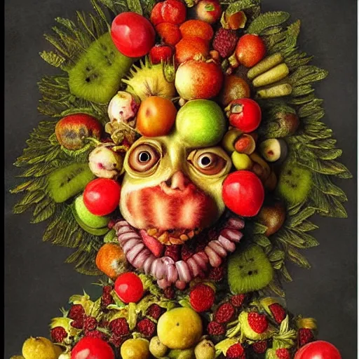 Image similar to giuseppe arcimboldo, beautiful fruit face, new scifi movie