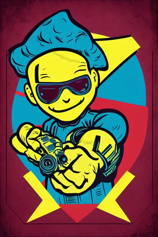 Image similar to fallout 7 6 retro futurist illustration art by butcher billy, sticker, colorful, illustration, highly detailed, simple, smooth and clean vector curves, no jagged lines, vector art, smooth andy warhol style