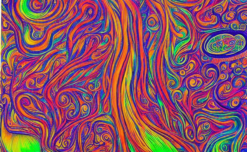 Image similar to psychedelic candy!!!!!!! forest by alex grey, acrylic painting!!!, intricate details!!!!, fine brush!!!!!!