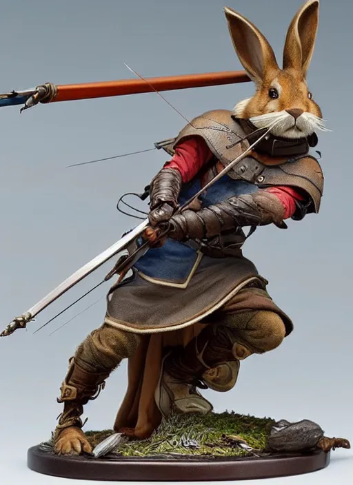 Image similar to a porcelain figurine of a heroic rabbit crossbowman, redwall, greg rutowski and jean baptiste monge, very detailed, epic fantasy concept art