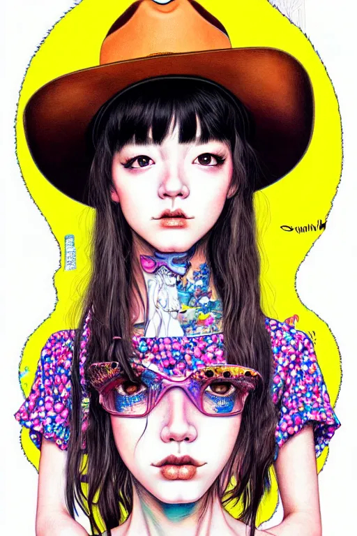 Image similar to girl wearing cowboy hat, style of yoshii chie and hikari shimoda and martine johanna, highly detailed