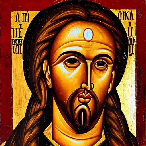 Image similar to nicholas cage, portrait, ancient byzantine icon, roman catholic icon, saintly, orthodox