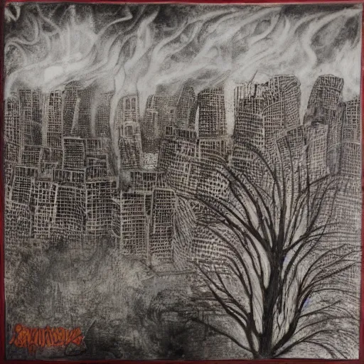 Image similar to fire and smoke rising from a city, 2 0 1 1