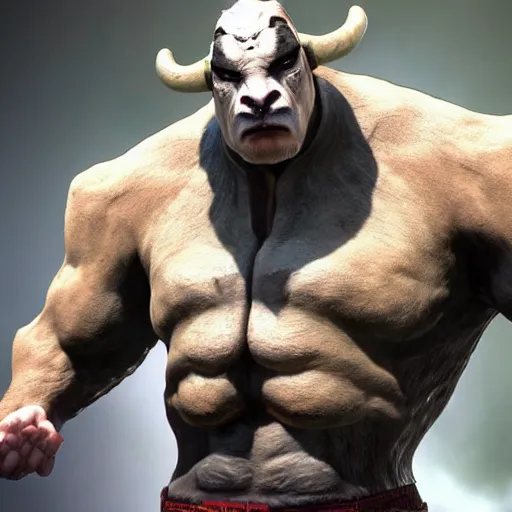 Prompt: a man that looks like a cow, as a character in tekken