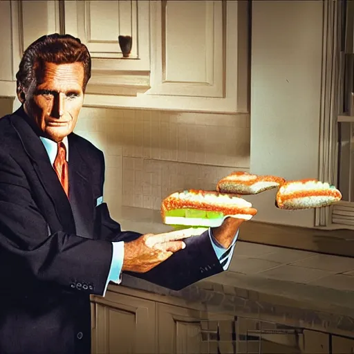 Prompt: robert stack unsolved mysteries solving the mystery of the missing jelly sandwich 1 9 9 4, ( sony a 7 r iv, symmetric balance, polarizing filter, photolab, lightroom, 4 k, dolby vision, photography awardm, voque, perfect face )