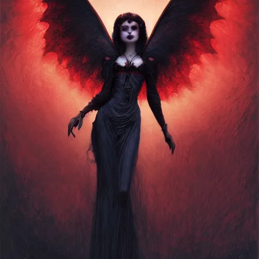 Image similar to gustave dore beautiful desirable vampire girl with ivory skull wings with some crimson, black background, beautifully lit, hyperdetailed, lighting, featured on artstation, by james jean, moebius, cory loftis, craig mullins, rutkowski, mucha klimt and tom bagshaw, 4 k, micro details