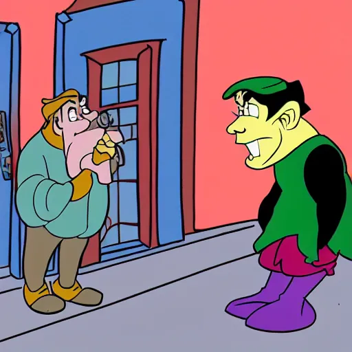 Prompt: disney's quasimodo standing on a set in paris talking to a director. 1 9 9 5 tv capture. disney cartoon style.