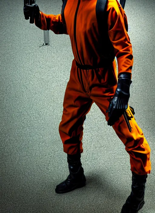 Image similar to gordon freeman in the matrix, professionally color graded, hazard suit, interesting angle, professional photography, sharp focus, 8 k high definition, insanely detailed