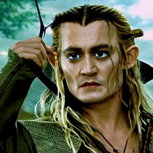 Image similar to A still of Johnny Depp as Legolas in Lord of the Rings (2001)