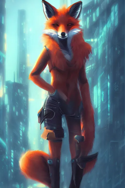 Image similar to a fox fursona, trending on artstation, by kawacy, furry art, digital art, cyberpunk, high quality, backlighting