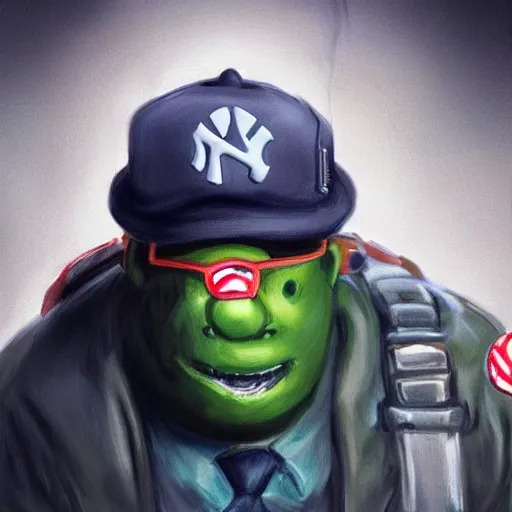 Image similar to the ghostbusters marshmallow man wearing timberlands and a yankee hat smoking a joint walking threw new york city, highly detailed portrait, digital painting, artstation, concept art, smooth, sharp foccus ilustration, artstation hq