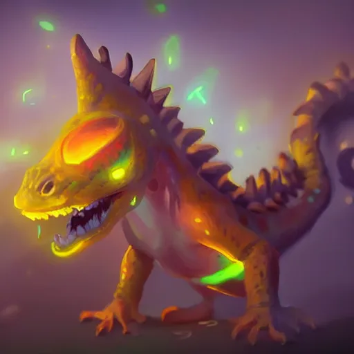 Image similar to a super cute glowing lizard, yellow theme, bright art masterpiece artstation. 8 k, sharp high quality artwork in style of jose daniel cabrera pena and greg rutkowski, concept art by tooth wu, blizzard warcraft artwork, hearthstone card game artwork, cute animal