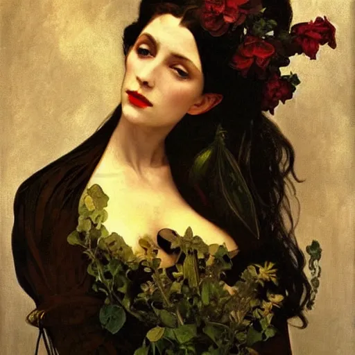 Prompt: A beautiful painting of a lady vampire, victorian, ominous, oil on canvas, photorealism, alphonse mucha, caravaggio, high definition, soft light