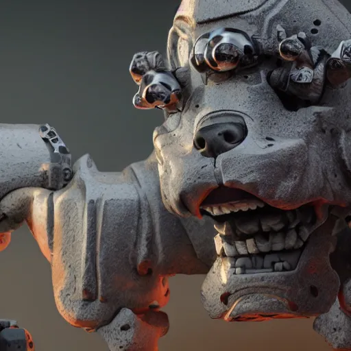 Image similar to hybrid of a cyborg dog and a stone golem, ultra detailed, 8 k, professional lighting, unreal engine.