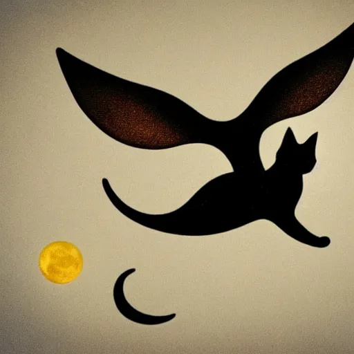 Prompt: 'a cat with two wings flying the sky with the moon