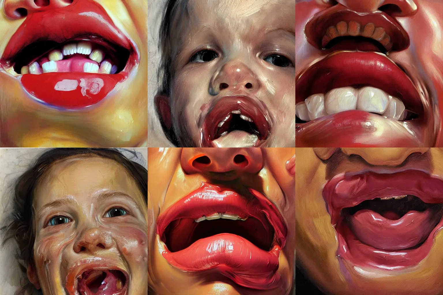 Prompt: painting by Jenny Saville of a close-up of a mouth