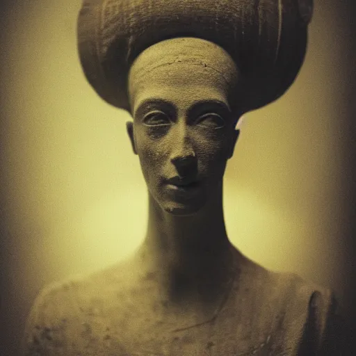 Prompt: Akhenaten, by Emil Melmoth, Mikhail Vrubel, Etsuko Miura , high detail, cinematic, dust, shafts of light, smoky, dark ambience