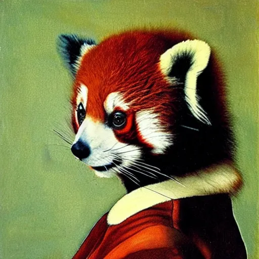 Image similar to a red panda with a pearl earring by johannes vermeer