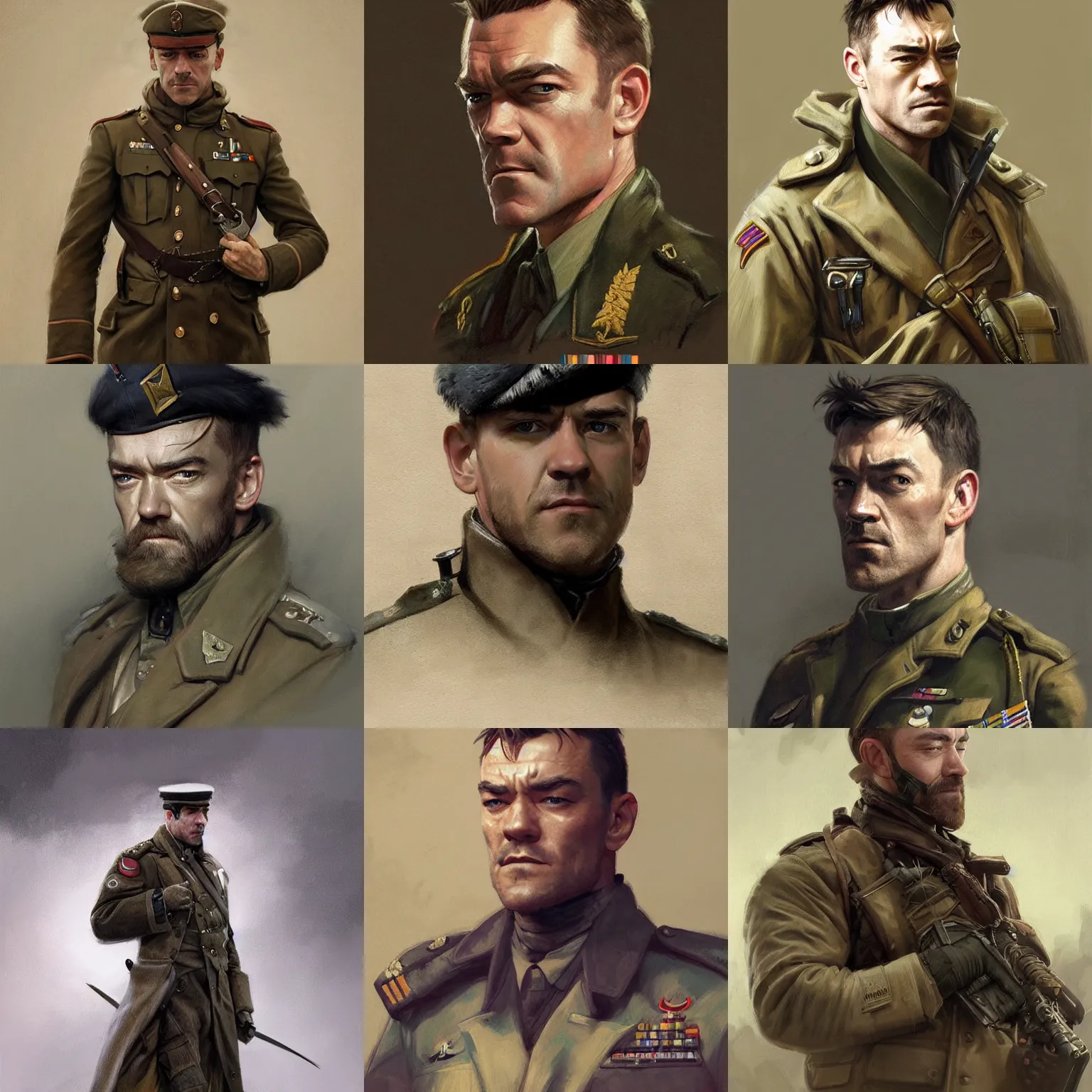 Prompt: army officer, marton csokas, greatcoat, painted character portrait, highly detailed, digital painting, artstation, concept art, sharp focus, illustration, art by artgerm and greg rutkowski and alphonse mucha