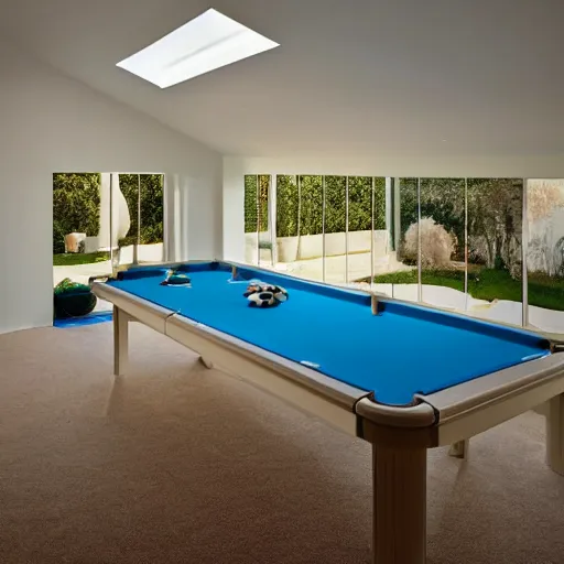 Image similar to dream poolrooms backroom with walls and ceilings of white ceramic tiles, light coming in with blue skies