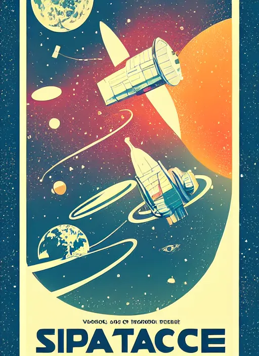 Image similar to vintage poster of space travel, poster, cover Art, illustration, vector Art, denoise