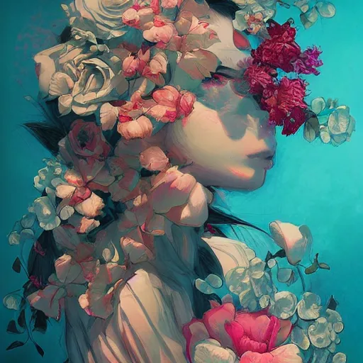 Image similar to a bouquet of flowers by James Jean and Ross Tran, trending on artstation, lo-fi vibe